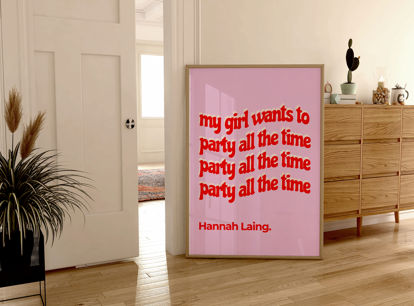 Party All The Time Print (Pink & Red) ❤️‍🔥 Inspired by Hannah Laing Remix